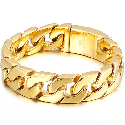 Herren 17MM Dicke 316L Edelstahl Kubanische Kettenglieder Armbänder Minimalistisch Retro Männlicher Schmuck Geschenke Wasserdicht Goldfarbe