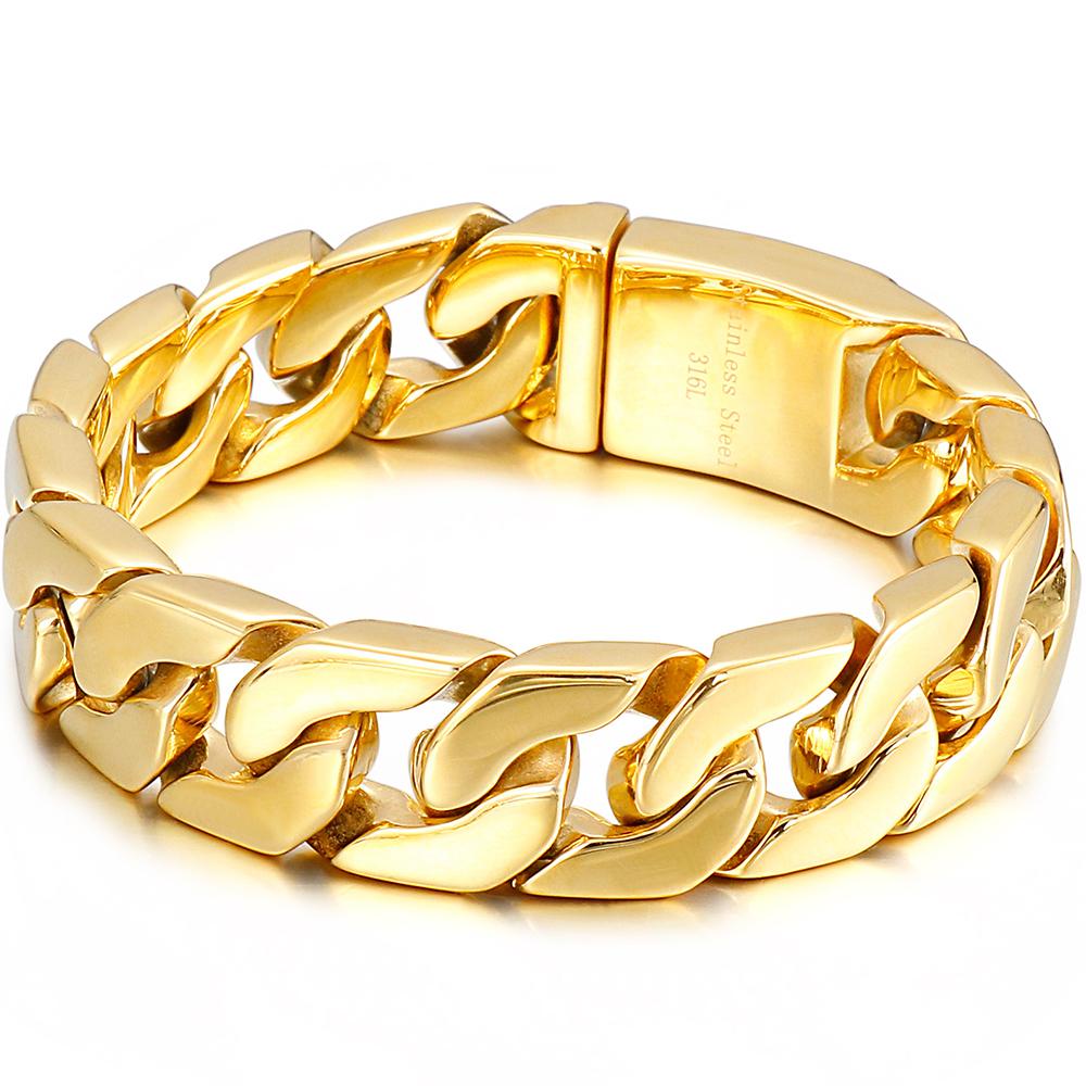 

Толстая 17 мм цепочка кубинского плетения из нержавеющей стали 316L, роскошный золотой цвет, мужской браслет, минималистичные ретро мужские украшения, подарки 22CM золотой