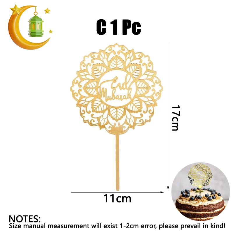 2026 Ramadan Eid Mubarak Gold Acrylic Cake Topper Set Muslim Ramadan Holiday Party Cake Decorations Party Home Decoration