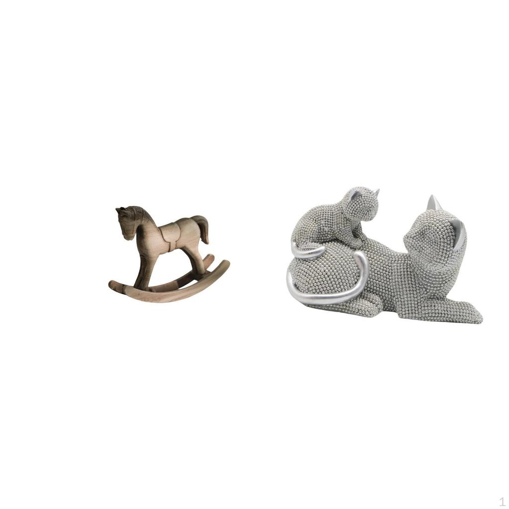 Rocking Horse Cat Sculpture Decorative Artistic Retro Design Ornament Figurine Tabletop Art Crafts
