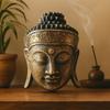Buddha Head Statue, 25cm Gold Shine Finish