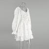 Vintage Puff Long Sleeve White Dress for Women Elegant Square Collar Women's Dress Cotton Short Dress