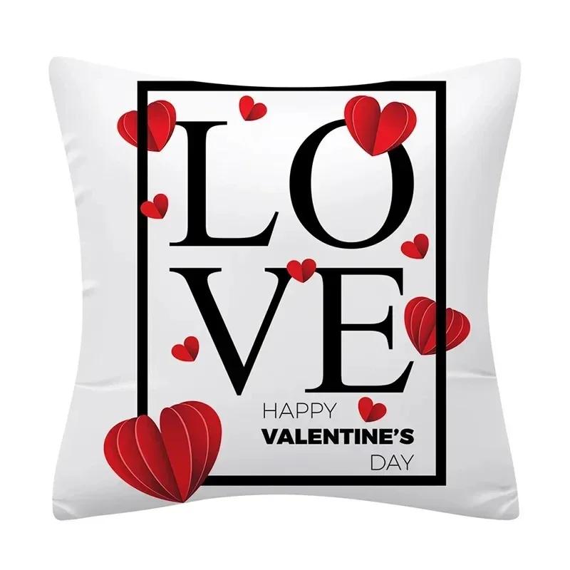 Home Decor Pillowcase Decor Valentine Letters Love Print Cushion Cover for Sofa Home Super Soft Peach Skin Pillow Case 45x45cm