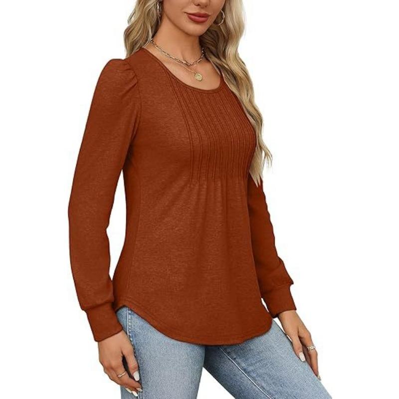 Damen Bluse mit Puffärmeln, Kordelzug, Rüschen, Rundhalsausschnitt, Langarm