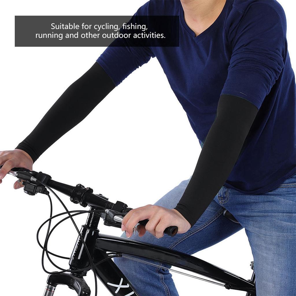 Cycling Windproof Fleece Arm Warmers Outdoor Sports Arm Sleeves Cover (Black L)