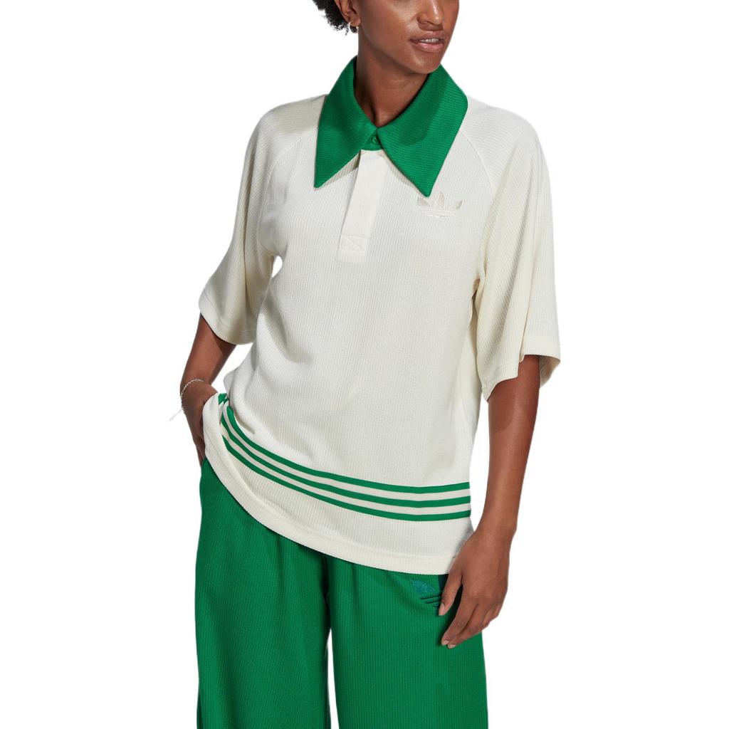 Adidas Originals Trefoil Striped Trim Sports Polo Shirt Women Tops White IB2032