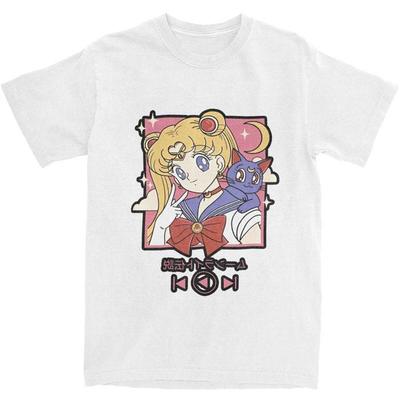 Sailor Moon Vintage Japansk Anime Grafisk Bomulds T-shirt Sommer Unisex Kvinder Streetwear Harajukju YK Par Kawaii T-shirt Toppe