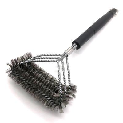 Brosse de nettoyage pour barbecue en acier inoxydable, outil de nettoyage pour barbecue domestique, brosse de nettoyage en fil d'acier à trois couches, outil d'extérieur pour barbecue