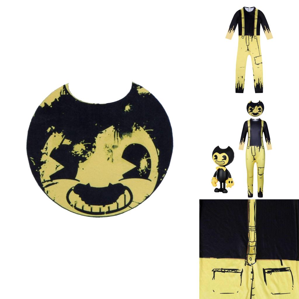 Kinder Bendy And The Ink Machine Kostüm Halloween Cosplay Jumpsuit Masken-Set Für Kinder