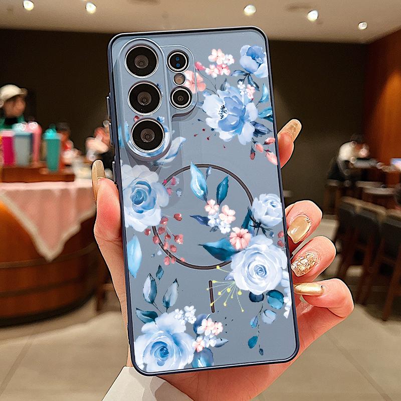 Little Floral Pattern Magnetic Case For Samsung S26 Ultra S25 Edge S24 FE S23 S22 Plus A54 A15 A35 A55 A16 A36 A56 A17 A37 A57 5G Matte Cover