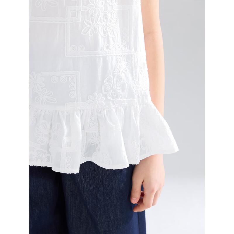 Girls' Embroidered Hibiscus Cotton Vest Top