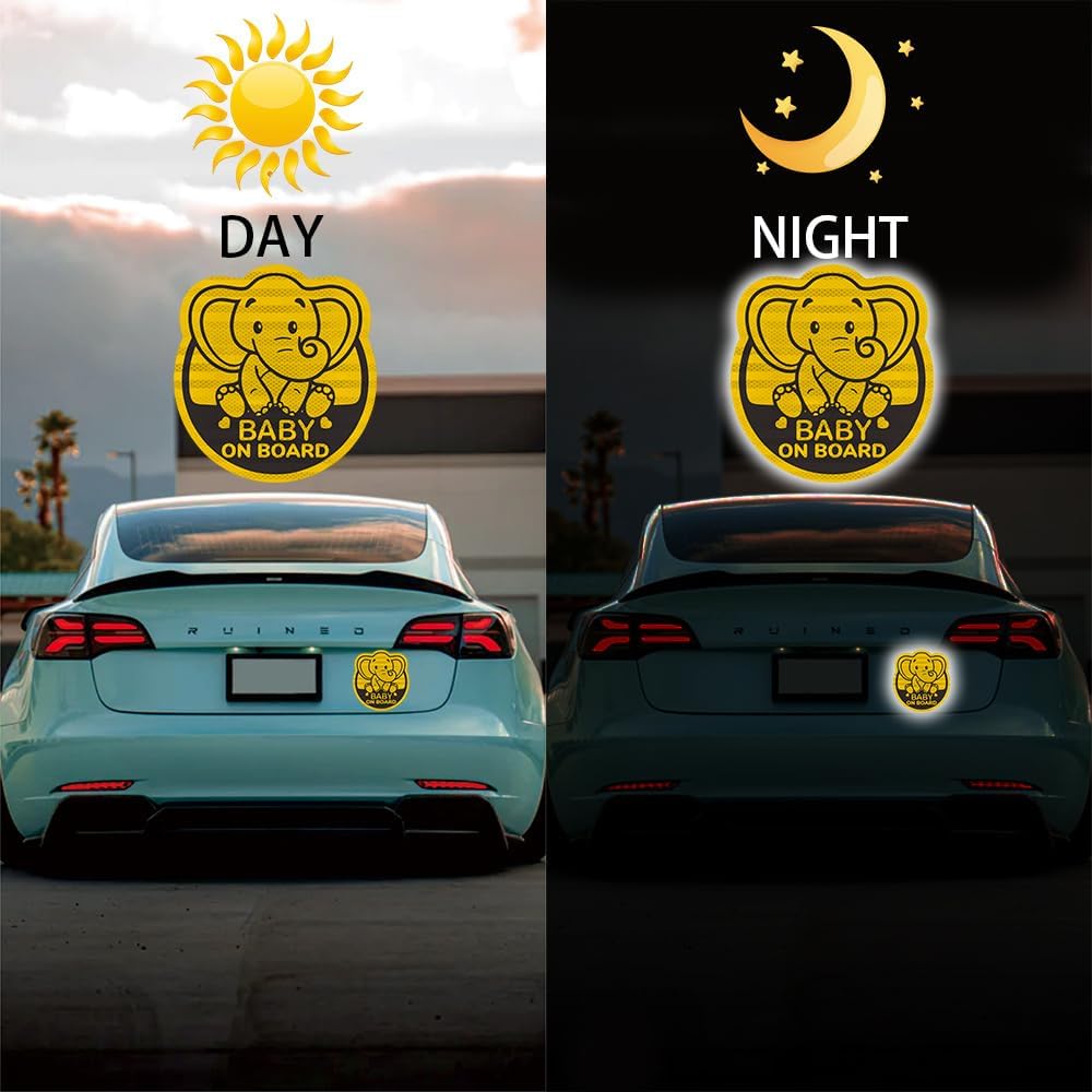 Baby On Board Sticker for Cars- 2Pack Baby In Car High Intensity Reflective Waterproof Vinyl Safety Car Signs for Rear, Side Windows, Bumpers-Baby