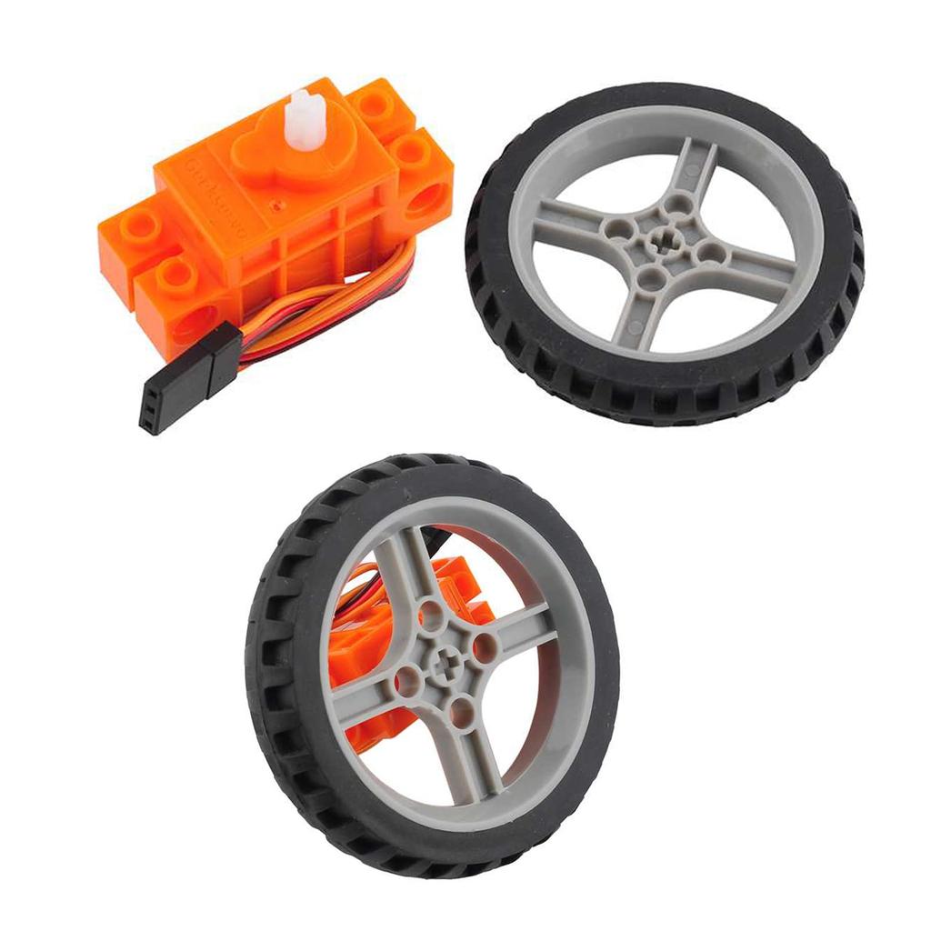 RCmall 4pcs Geekservo 2KG 360° Continuous Rotation Servo, Programmable Dual Output Shaft Servo, DIY Tech Building Brick DC Motor (with Wheels), Orange