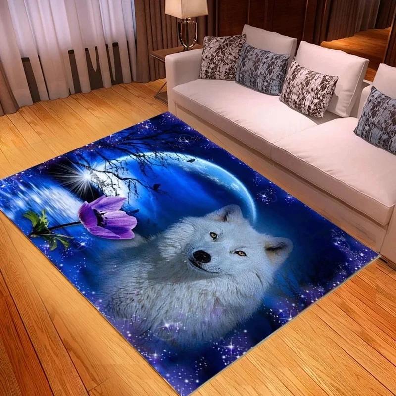 3D Wolf King Print Carpet Living Room Bedroom Cat Door Mat Porch Kitchen Bathroom Animal Room Decoration Carpet Crawling Mats
