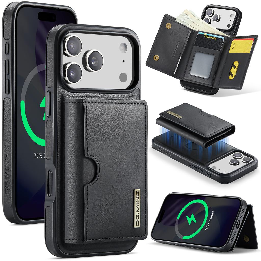 DG.MING M6 Series For iPhone 17 Pro Max Case Magnetic Wallet PU + PC + TPU Phone Cover