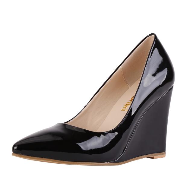 

Пикантные туфли-лодочки из лакированной кожи с острым носком на высоком каблуке, женские красные офисные свадебные туфли, летние осенние женские туфли на танкетке 046-1pa 38 чёрный