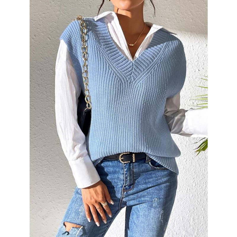 Chaleco de punto simple de cuello en V para mujer Otoño/Invierno