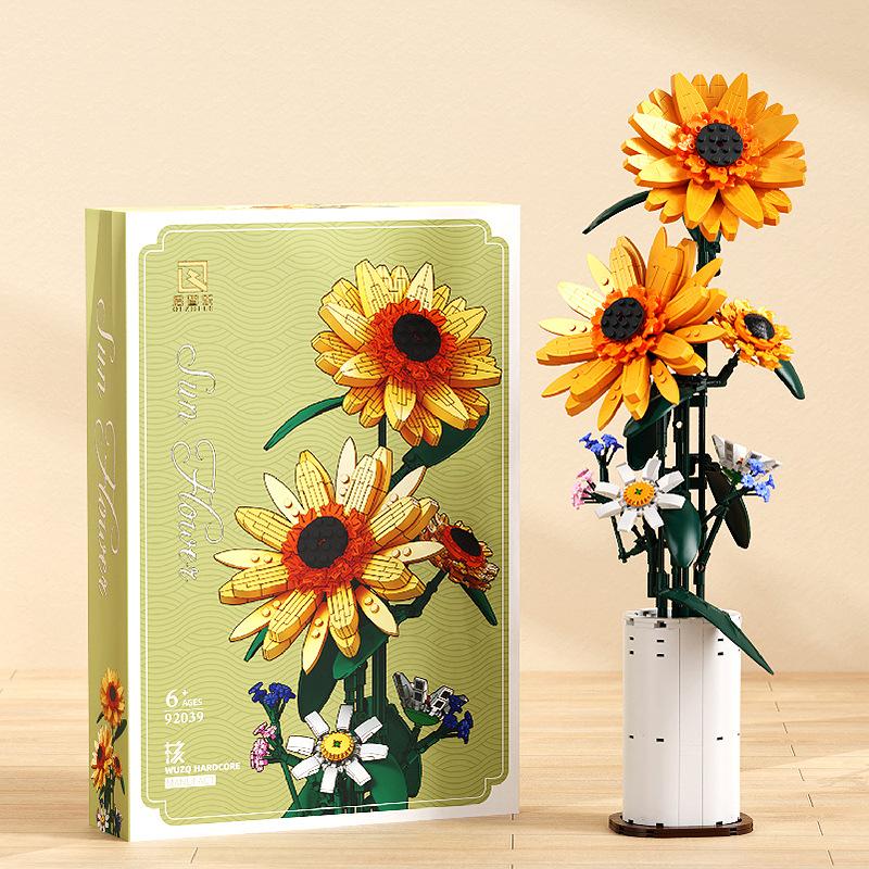 Plastic Blocks Simulation Flowers Building Bricks Eternal Plant Preserved Rose Artificial Bamboo Adult Toy Mom Gift Girl Present