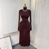 European and American Style Evening Dress Spring New Fashion Temperament Slim-fitting High-necked Chest-wrapped Hip-wrapped Long-sleeved Dress