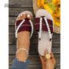 Women's Slippers Summer 2025 Soft Sole Outwear Beach Slippers Flat Bottom Pearl String Flip Flops Size43 Pantuflas Mujer