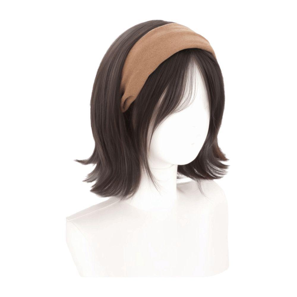 Korean Style Synthetic Wide Knit Headband Wigs Hair Hoop Short Wavy Bob Hair  Party