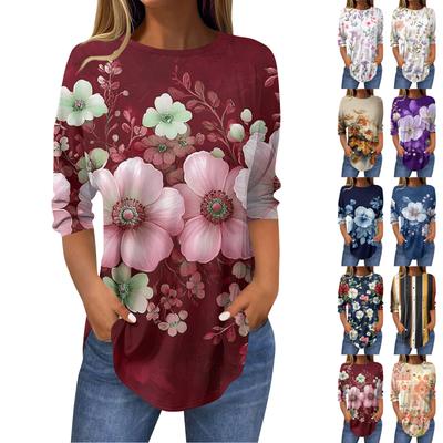 Womens T Shirts 3/4 Sleeve Shirts Solid Color Pullover Summer Spring Tops Blouses