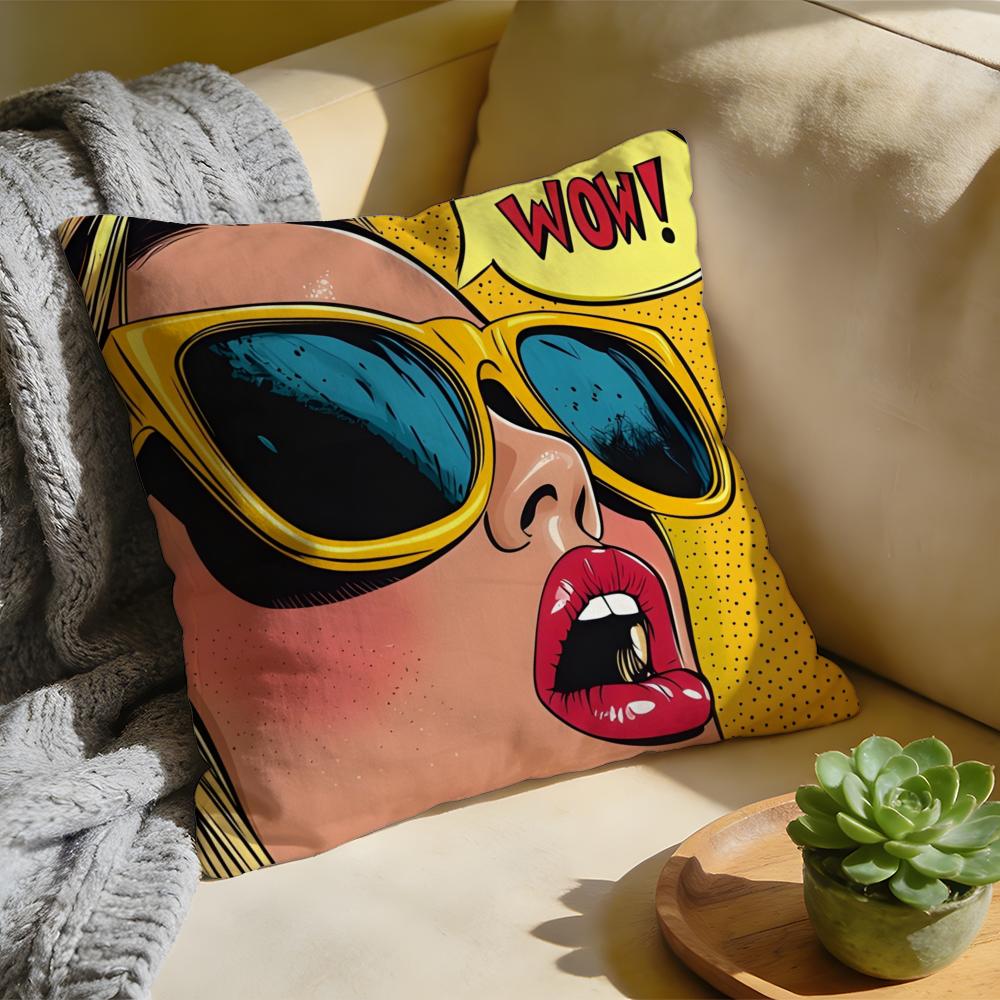 Cushion Cover Washed Linen Soft Breathable Decorative Case for Sofa Home Pillow Cover Roy Lichtenstein