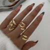 4Pcs/Set Vintage Geometric Smooth Opening Adjustable Ring for Women Hip Hop Irregular Joint Ring Set Fashion Party Date Zircon