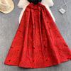 Elegant Women Contrast Color High Waist Evening Dress Beautiful Chic Jacquard Waist-cinching A-line  Spring New Women DRESS