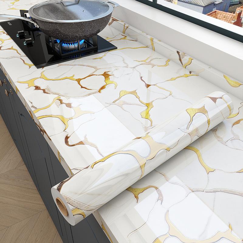 Tezgahlar ve Ocak Üstleri için Kalınlaştırılmış Su Geçirmez Yağa Dayanıklı Kendinden Yapışkanlı Mermer Mutfak Çıkartmaları