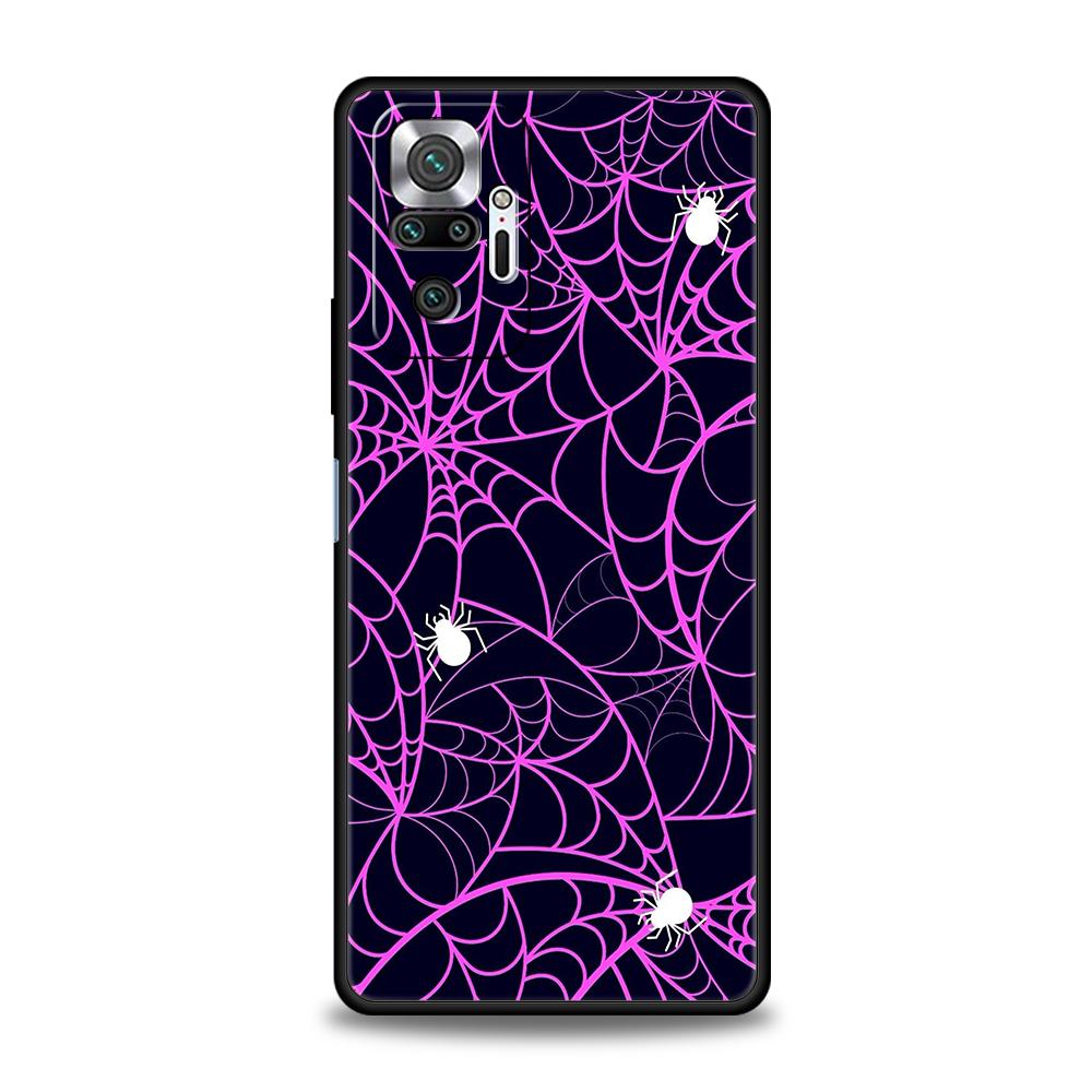 Black Spider Web Phone Case For Xiaomi Redmi Note 14 5G 13 12 10 11 Pro Plus 4G 14C 13C 12C 10C 9C Soft TPU Cover