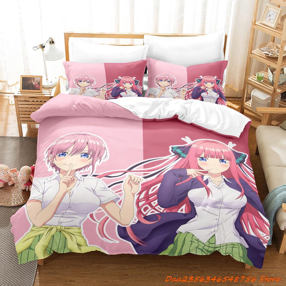Personelity The Quintessential Quintuplets Bettwäsche-Set, Einzelbett, Doppelbett, Queensize-Bett, Kingsize-Bett, Bettset für Erwachsene und Kinder, Schlafzimmer, Duvetcove