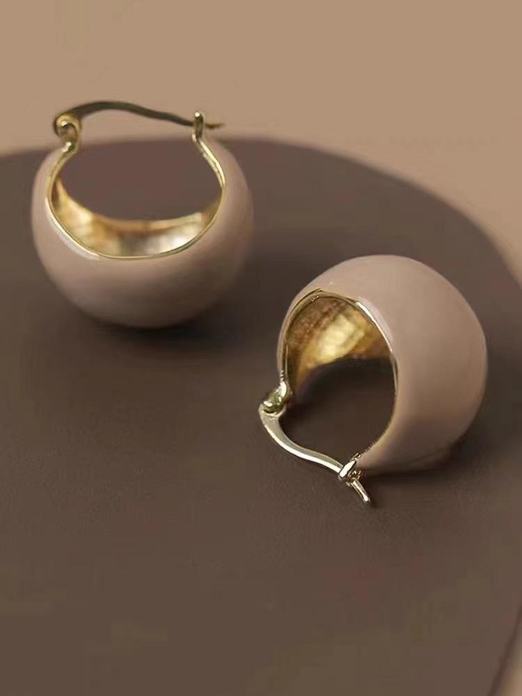 Vintage Green Enamel Ear Cuffs | Women's Luxury High-End Earrings | Retro Chic White Studs