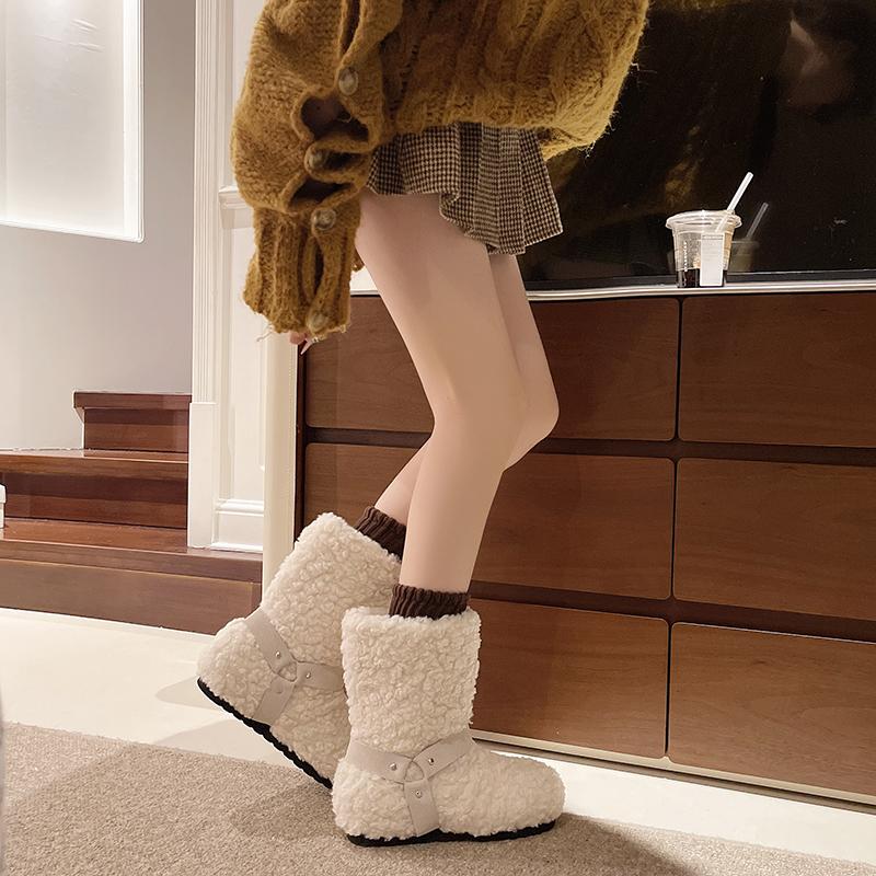 Inner Heightened Plus Velvet Mid-barrel Fur Boots for Women's Autumn and Winter Versatile Casual Fashion Snow Boots