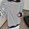 New Autumn and Winter Versatile Striped Sweatshirt for Women Korean Style Loose Casual Age-reducing Round Neck Pullover Sweatshirt Jacket