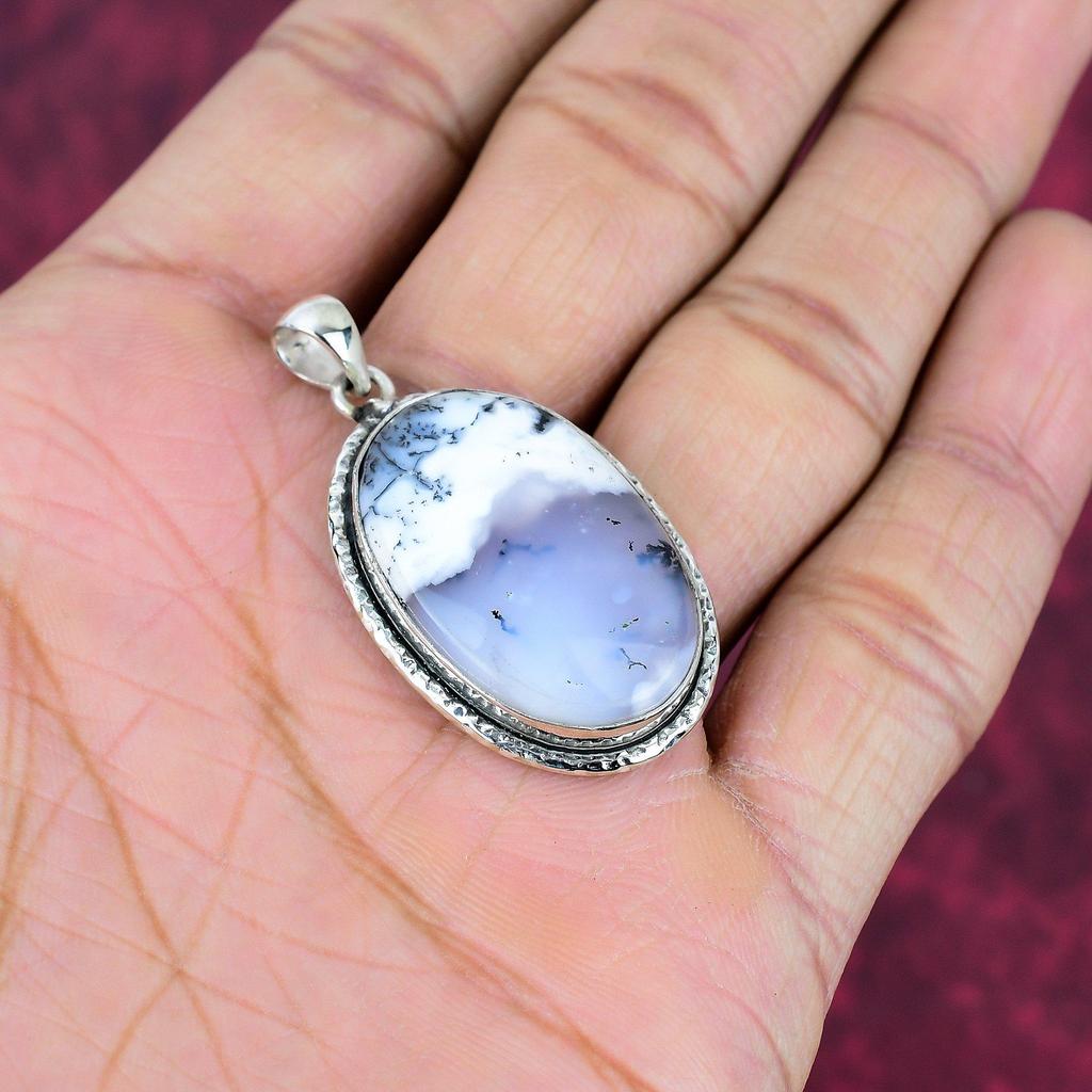 Dendrite Opal 925 Solid Sterling Silver Pendant, Handmade Gemstone Jewelry Pendant Gift For Birthday