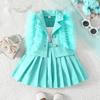 Children Elegant Suit Girls Summer Clothes Puffy Beading Mesh Jacket Vest Skirt Sets Kids Blazer Outfits