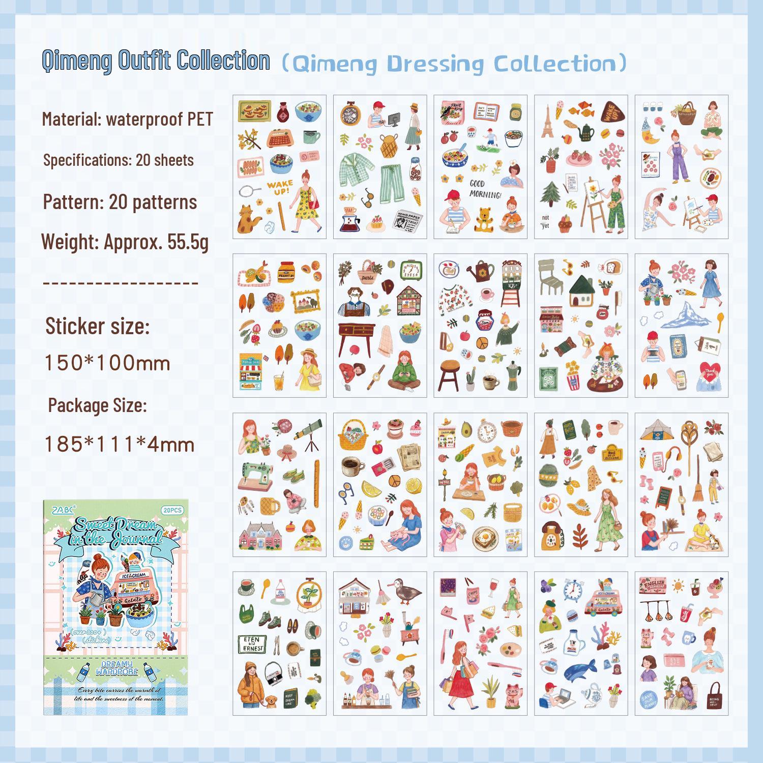 ZABC PET Film Sticker Book: Sweet Dream Journal Series - 20 Sheets for Collage and Decoration