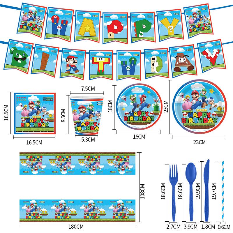 Mario Theme Disposable Paper Cups & Plates Set for Birthday Parties