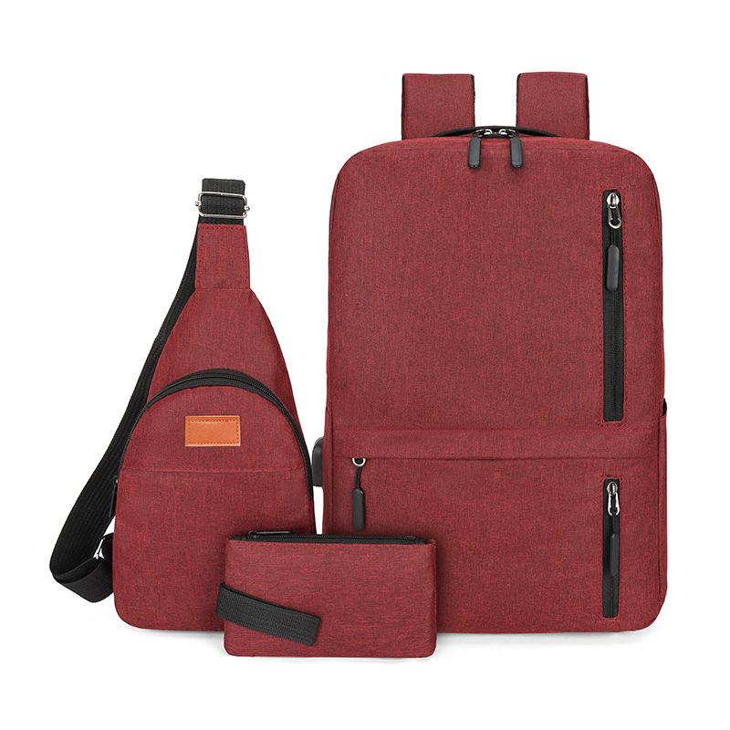 New Casual Backpack Backpack Men's Simple Large-capacity Student Schoolbag Three-piece Light Sports Breast Bag