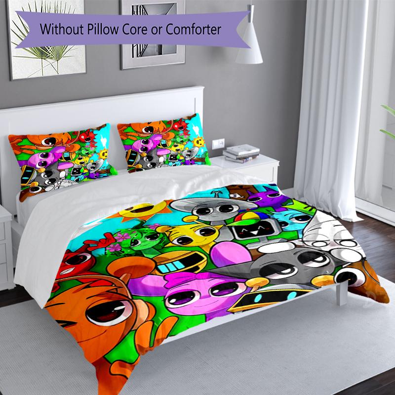 3pcs Incredibox Sprunki Duvet Cover Set, Includes 1 Duvet Cover and 2 Pillowcases,Skin-Friendly&Comfortable Fabric,Suitable Bedding Sets
