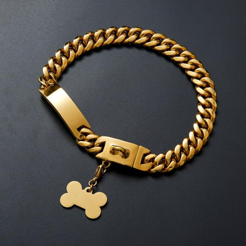 18mm Stainless Steel Cuban Link Dog Collar Gold Pet Chain Small Medium Dogs
