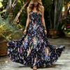 Women's O Neck Sleeveless Floral Maxi Dress Loose Fit Casual Bohemian Gown
