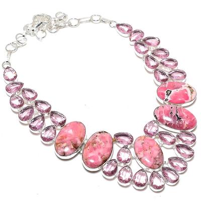 Natural Rhodochrosite, Kunzite 925 Sterling Silver Jewelry Necklace 18" E3e17