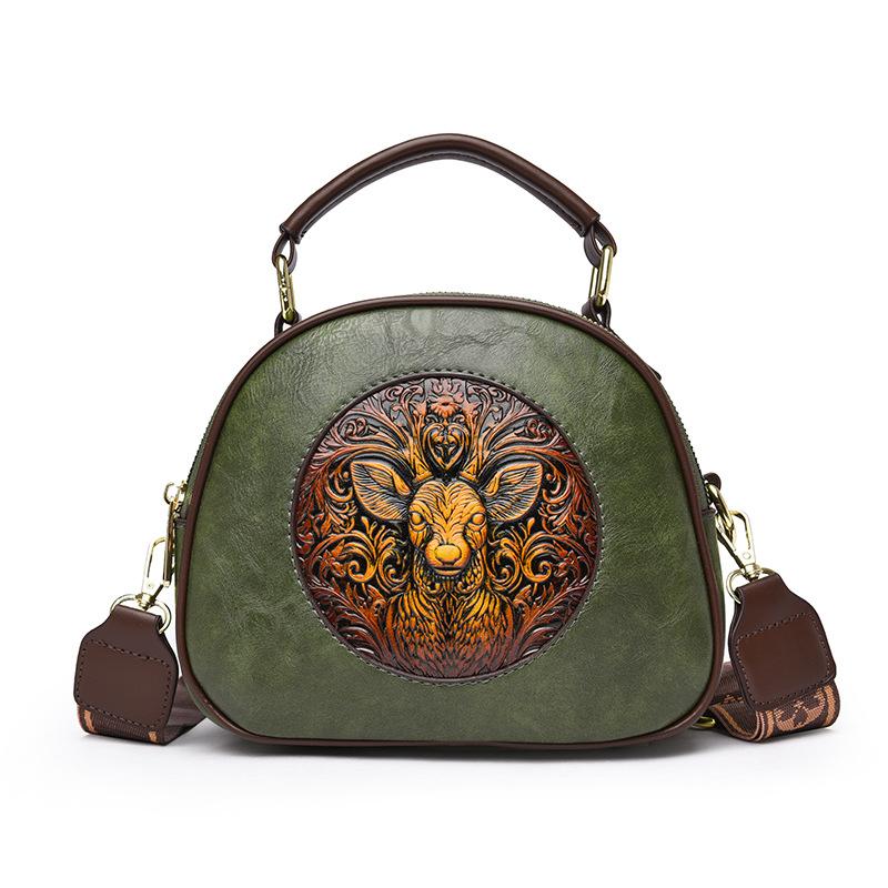 Exquisite Hand-Tooled PU Bag with Deer Design – Vintage-Inspired Crossbody and Top-Handle Bag for Women