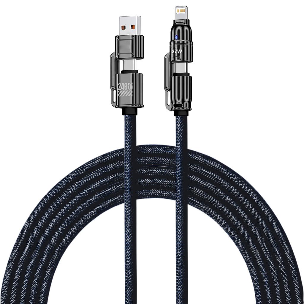 4 In 1 USB C Cable Fast Charging Data Cable 240W PD 27W QC3.0 Multifunction Charger Sync Cord For iPhone Samsung Huawei Xiaomi