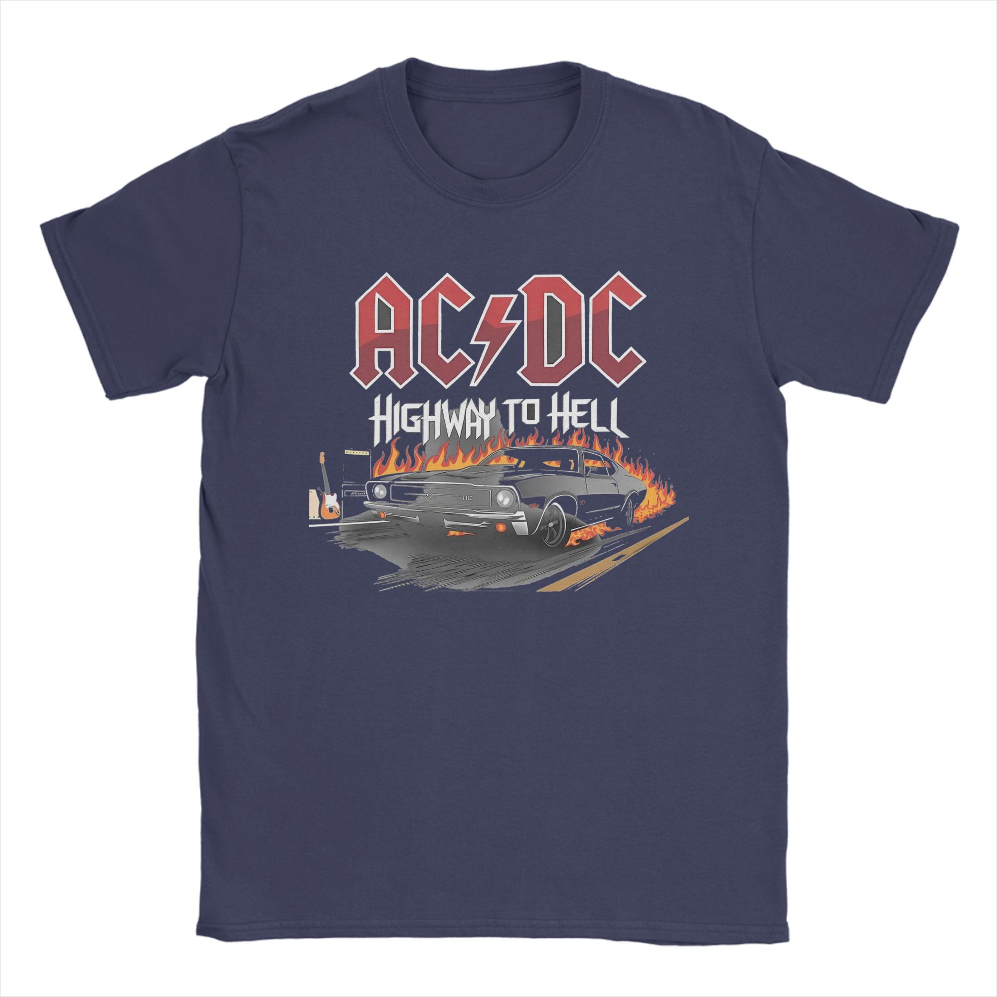 Футболка AC-DC Highway to Hell для мужчин Винтажная 100% Хлопок Круглый вырез Короткий рукав Футболка Одежда Больших Размеров S