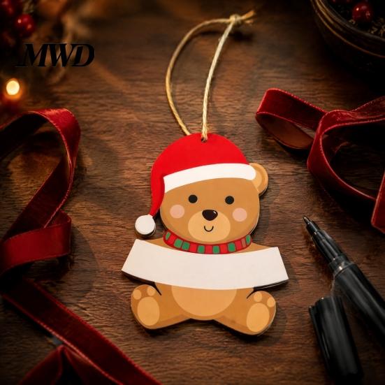 Festive Home Wall Decor Christmas Wooden Ornament, Cute Bear Gingerbread Gnome Cat Dog DIY Holiday Hanging Decorations for Tree, Party Car Reusable