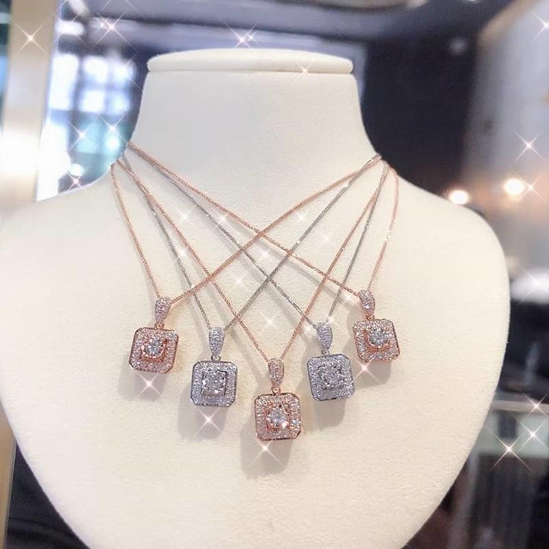 Huitan Simple Square Shaped Pendant Necklace With Shiny Cz Women Luxury Fashion Wedding Accessories Daily Wear Versatile Jewelry
