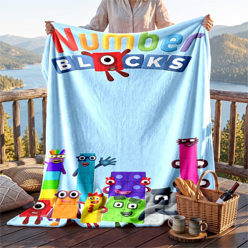Warm Flannel Blanket Numberblocks Pattern, Lightweight Comfortable Throw Blanket for Bed Sofa Use